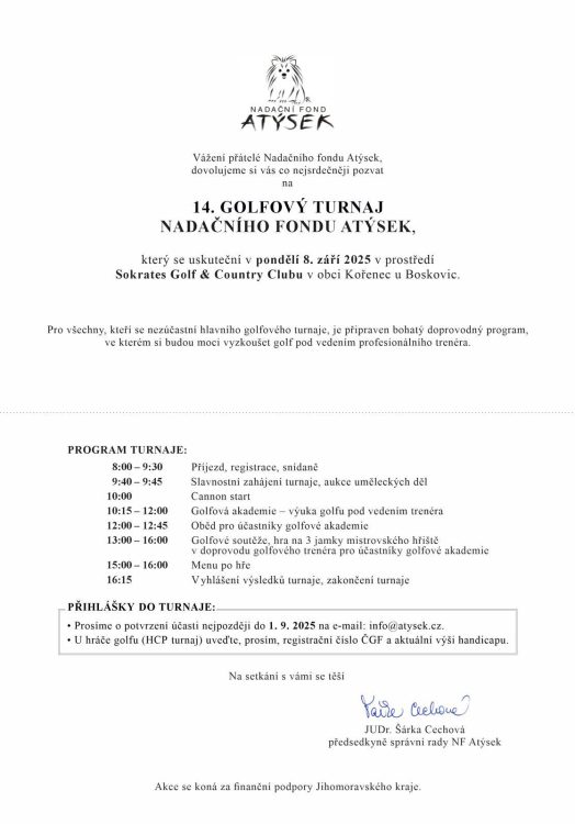 pozvánka na charitativní golfový turnaj